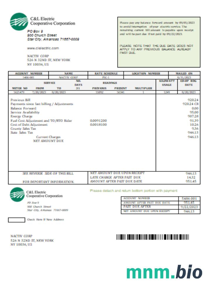 C & L Electric Cooperative Corporation rachunek za usługi komunalne